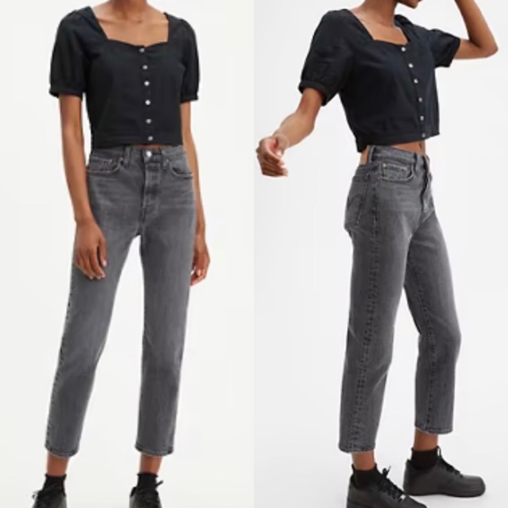 Levi’s Wedgie High Rise Straight Fit Jeans Raw Hem Dark Grey 28